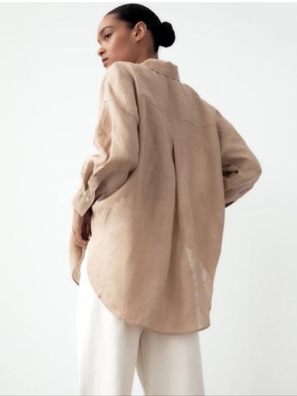 ZARA Linen Beige Button Up Shirt